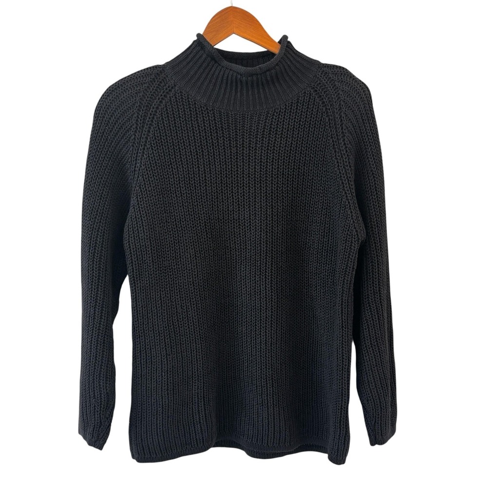 Vintage Mixed Blues Chunky Knit Sweater Womens Size S Black‎ Mock Neck Hong Kong